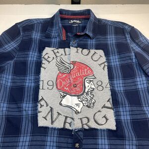 DESIGUAL Mens Sz M Shirt Deconstructed Plaid Western Snap Up